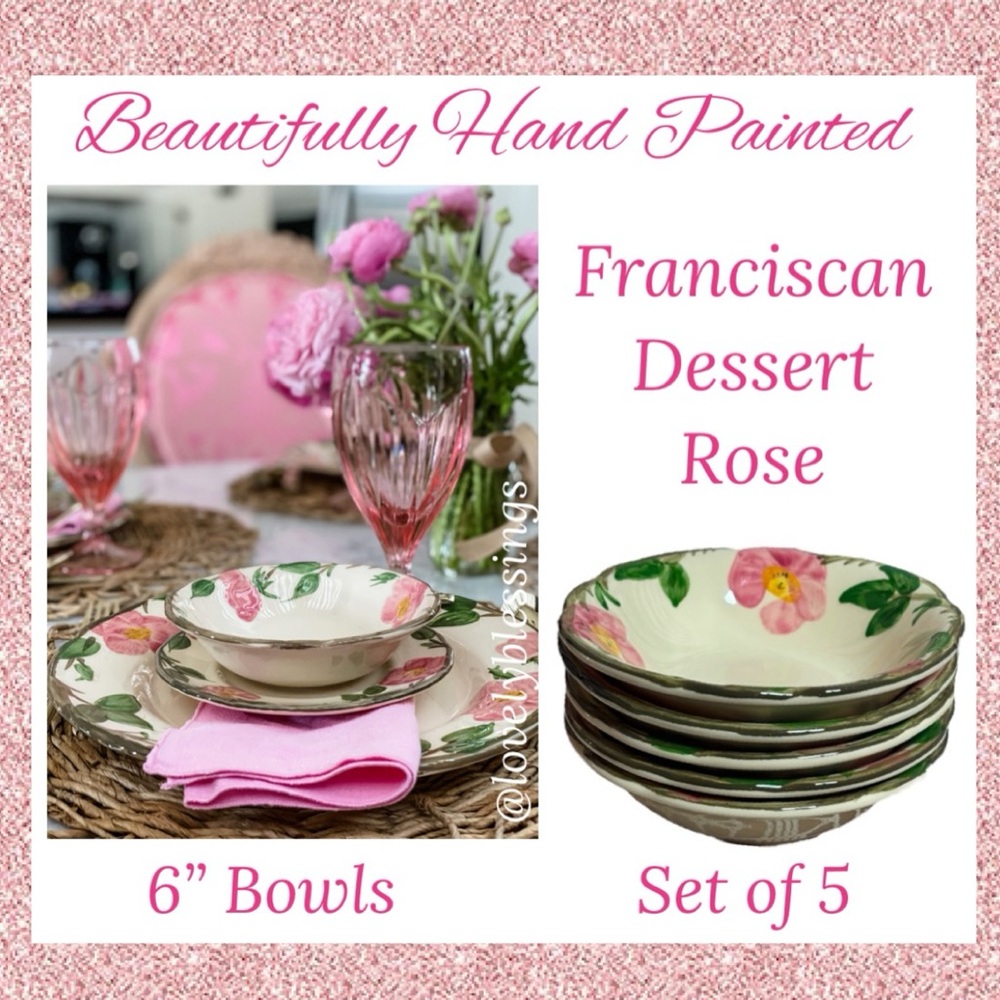 Franciscan Desert Rose 6” Bowl Small Dessert Soup Cereal Fruit Set of 5 Pink - Picture 15 of 15